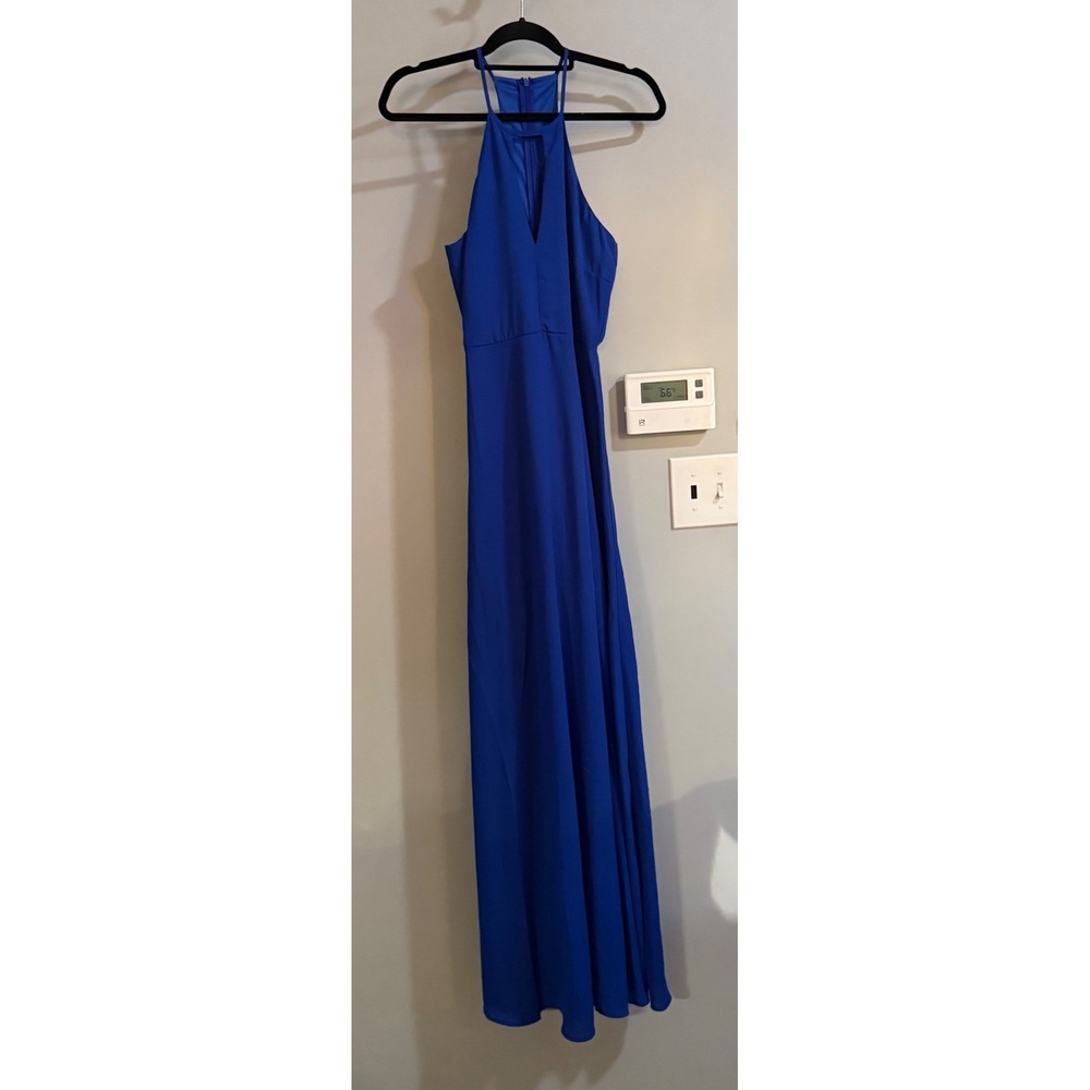 Lulus Maxi Dress Women Small Royal Blue Halter Keyhole Formal Evening Gown